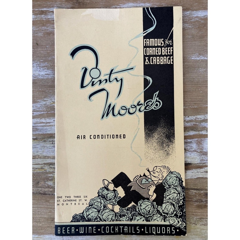 Vintage restaurant dinner menu Dinty Moore's West Montreal Canada Jiggs 1940s